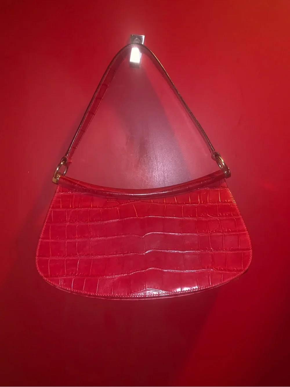 Vintage ESCADA Cherry Red Croc Leather  Shoulder bag